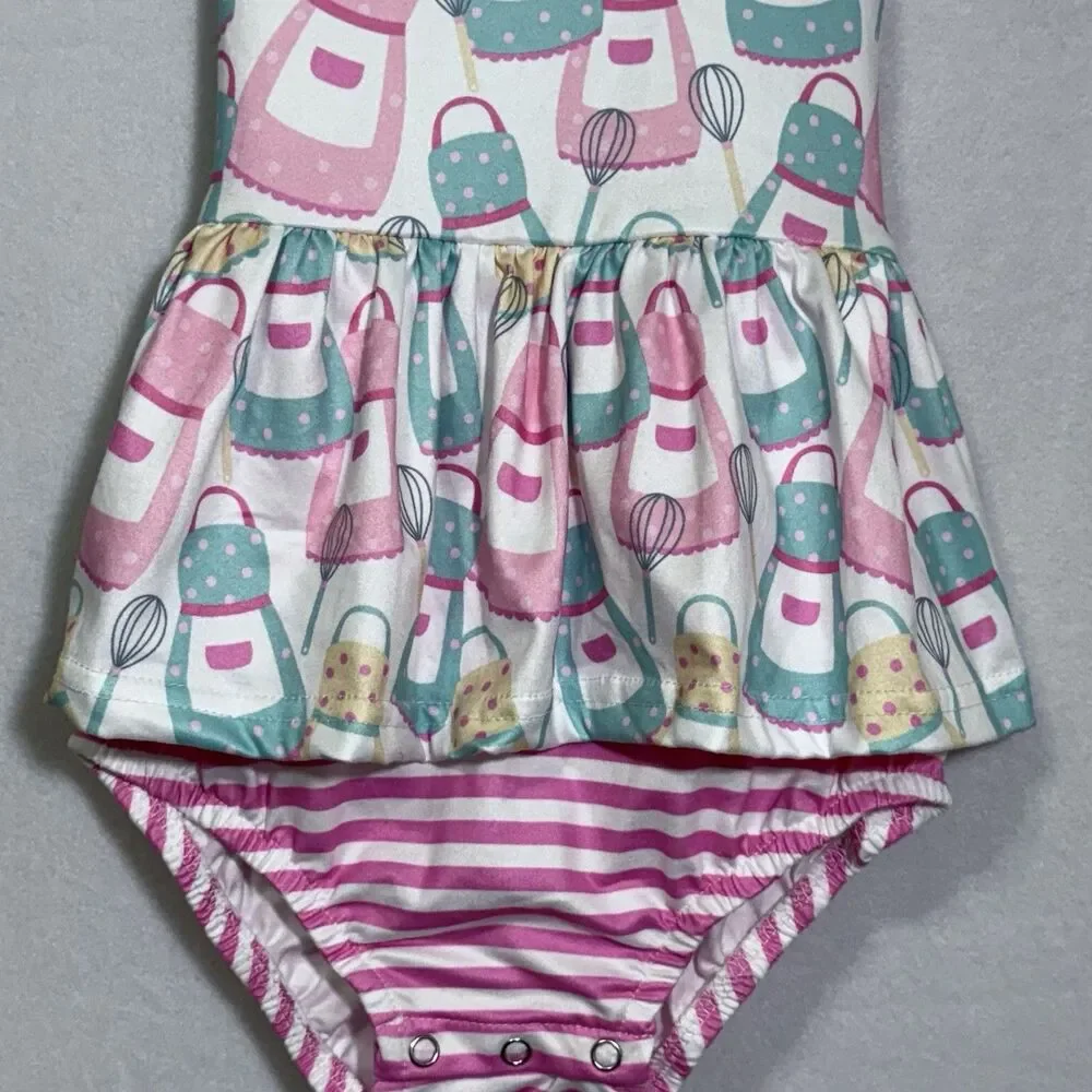Pete + Lucy Baking Beauty Pink Blue Bubble Bodysuit Romper Girl's Size 18-24M - Picture 6 of 9